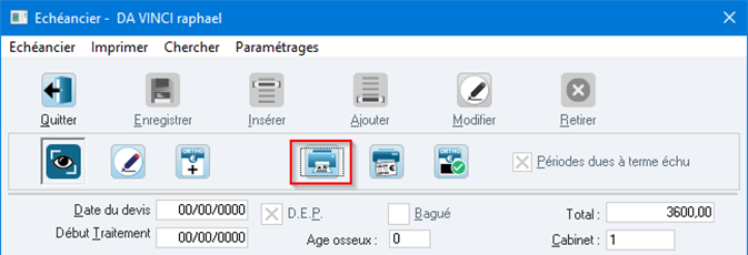 Cliquez sur la première icône d'impression pour imprimer le devis d'orthodontie. La date du devis se renseigne automatiquement
