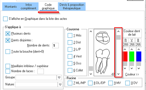 Dans l'onglet Code graphique, paramétrez le visuel souhaité pour cet acte