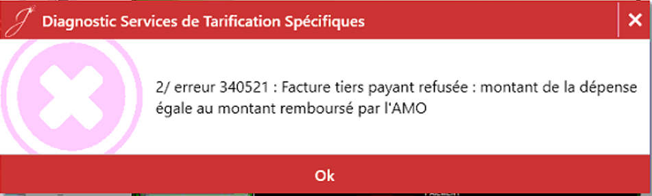 Ce message signifie que le tiers payant est entièrement géré par l'AMO