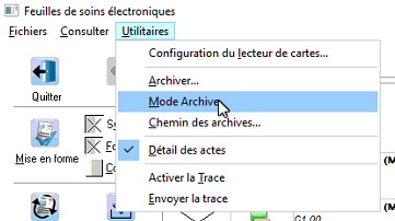Menu Utilitaires > Mode archive