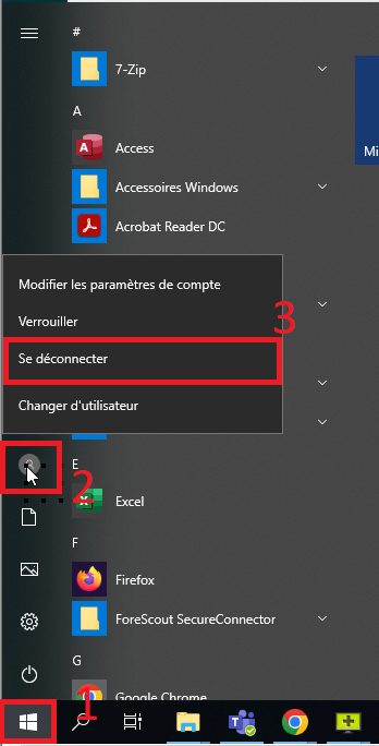 Pour appliquer la mise à l'échelle, déconnectez-vous de la session Windows (Démarrer > compte > Se déconnecter), puis reconnectez-vous
