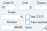Saisissez le Code SS TO (indispensable) avec le coefficient 0. Laissez la durée à 0 pour ne pas décaler les dates des modèles. Saisissez le montant demandé à…