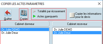 Sélectionnez le Cabinet donneur et le Cabinet receveur