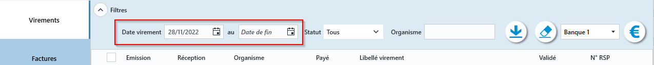Si besoin, filtrez par Date virement